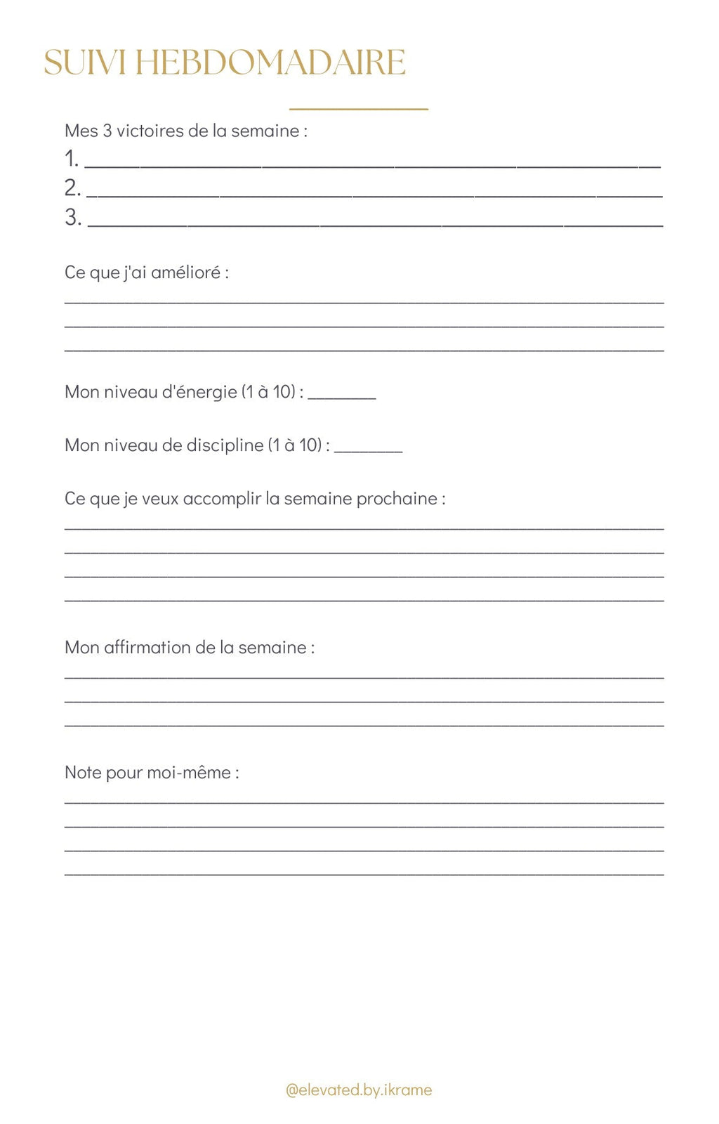 Page intérieure Becoming Her : Suivi hebdomadaire